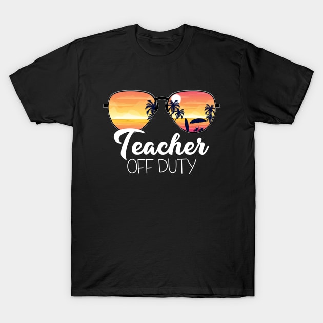 Vintage Teacher Off Duty Sunglasses Beach Sunset 70's 80's 90's T-Shirt by ZimBom Designer